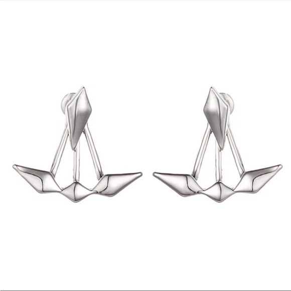 “Rebel” Geometric Unique 925 Sterling Silver Gold Minimalist Boho Stud Earring - Picture 2 of 4